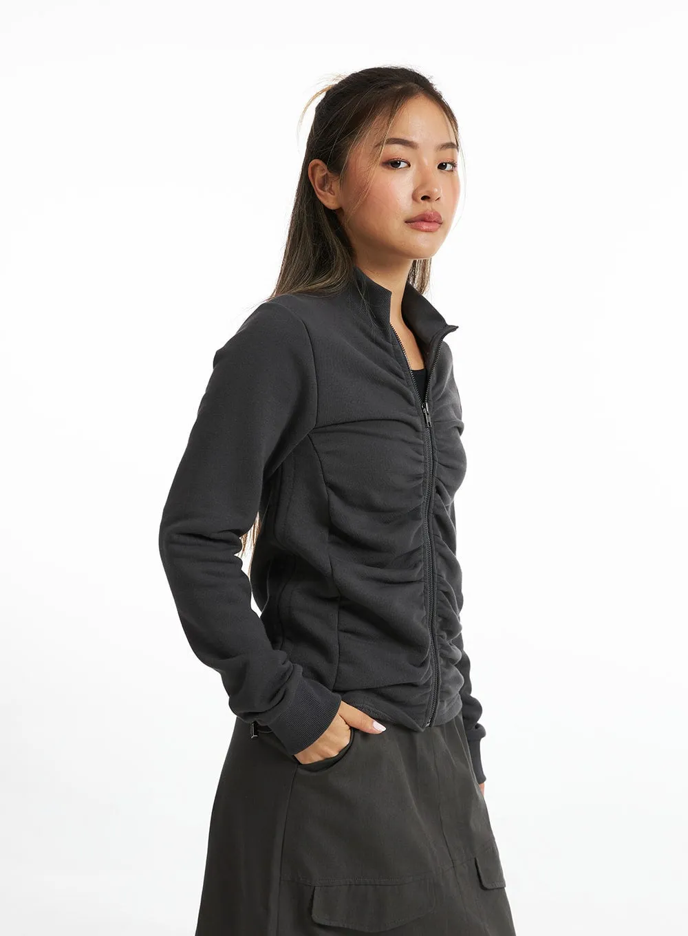 Sleek Ruched Zip-Up CO318