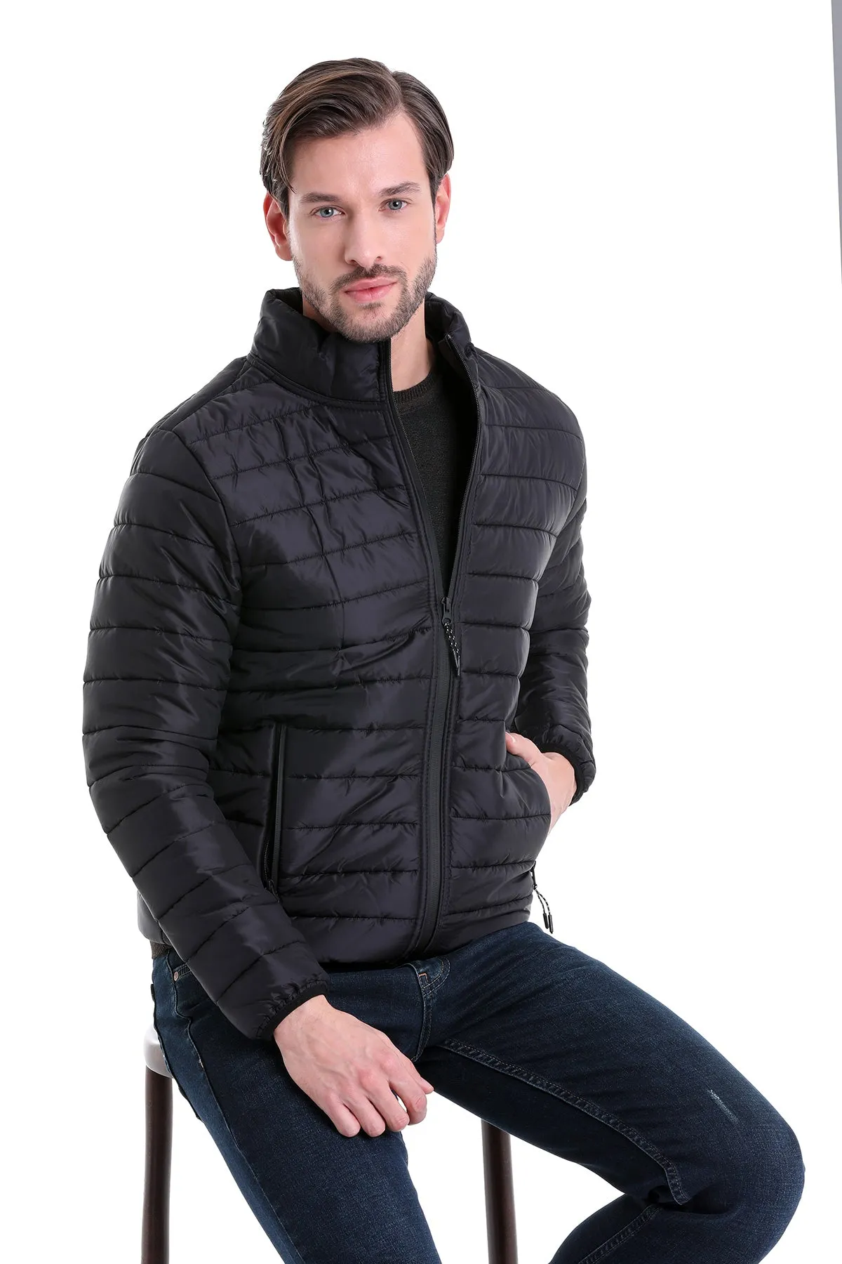 Slim Fit Ceasar Black Padded Coat