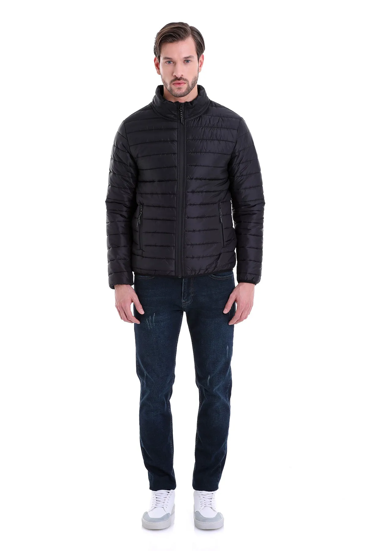 Slim Fit Ceasar Black Padded Coat