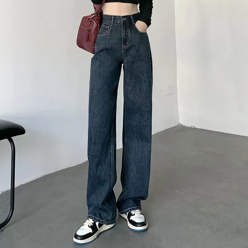 Slimming Dark-Colored Cropped & Regular & Long High-Waisted Jeans