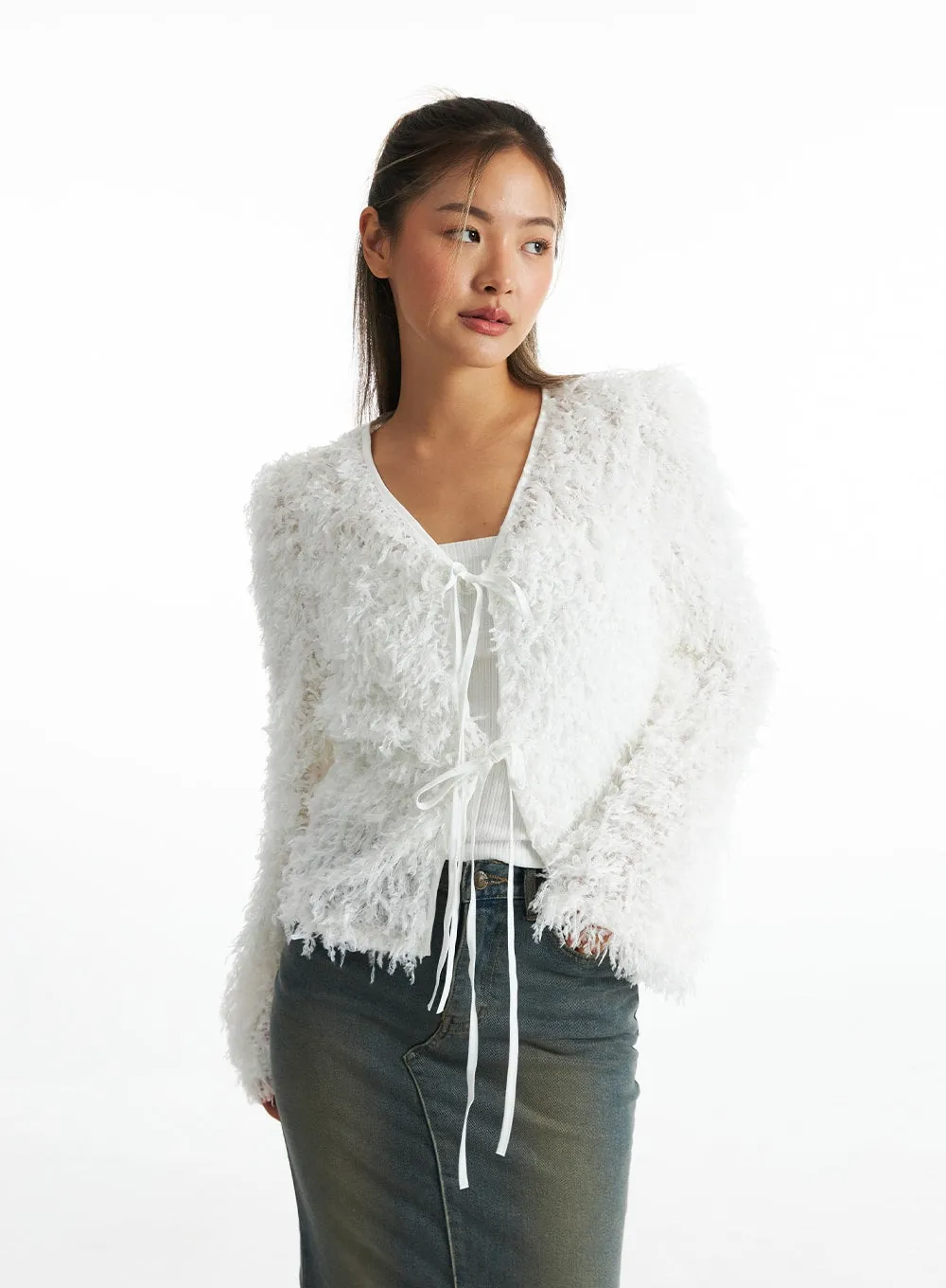 Snowy Plush Front-Tie Cardigan CO318