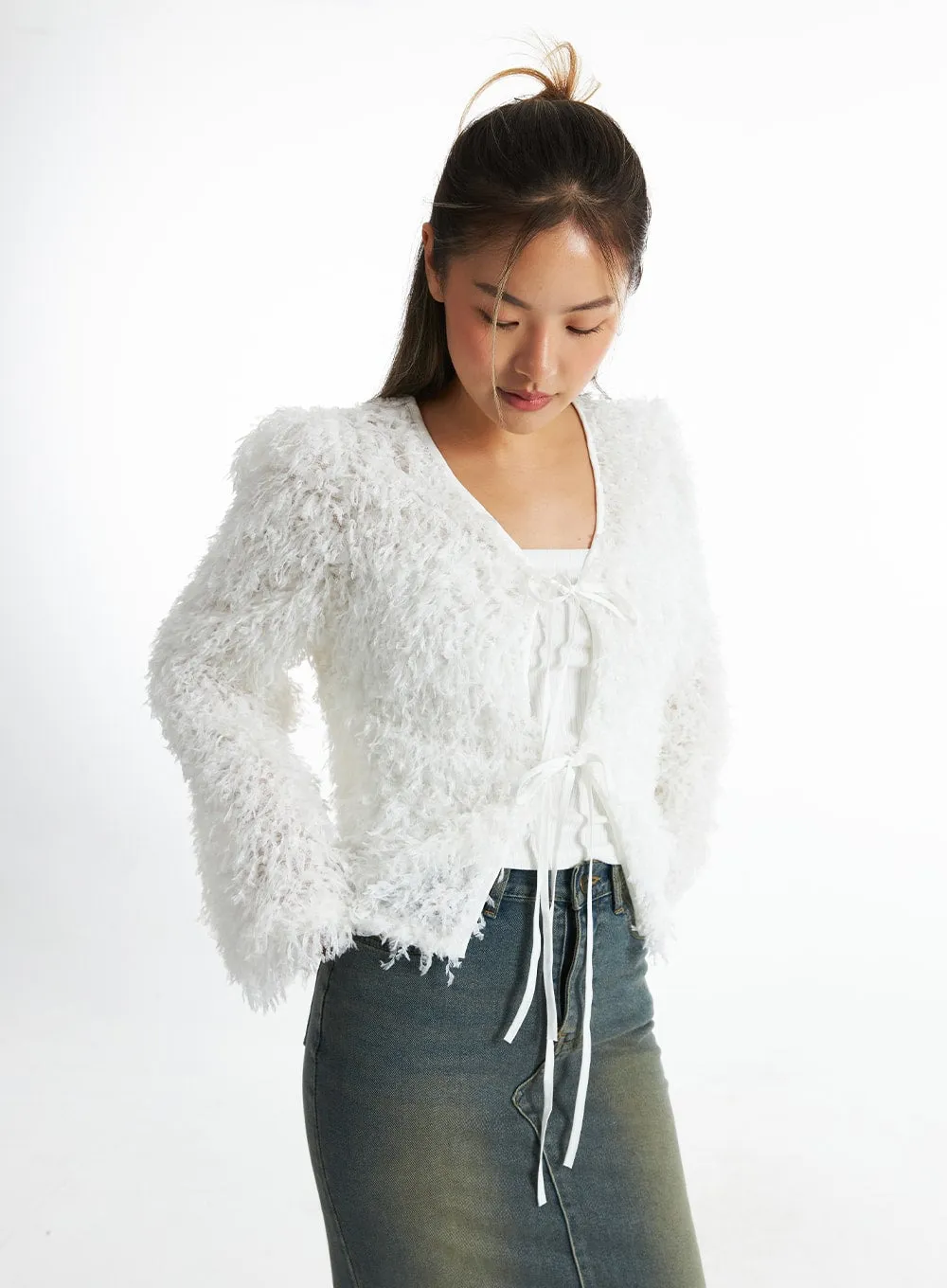 Snowy Plush Front-Tie Cardigan CO318