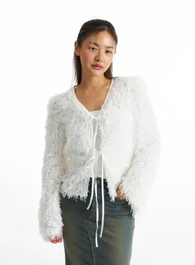 Snowy Plush Front-Tie Cardigan CO318