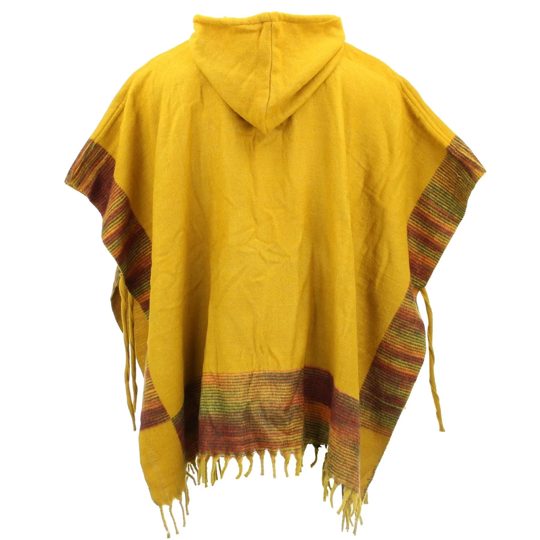 Soft Vegan Wool Hooded Tibet Poncho - Yellow & Sunset