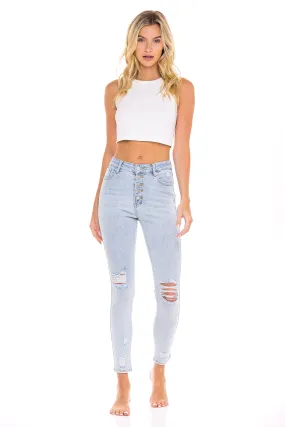 Star Stitched Pockets - Stretchy High Waisted Jeans - The Violet