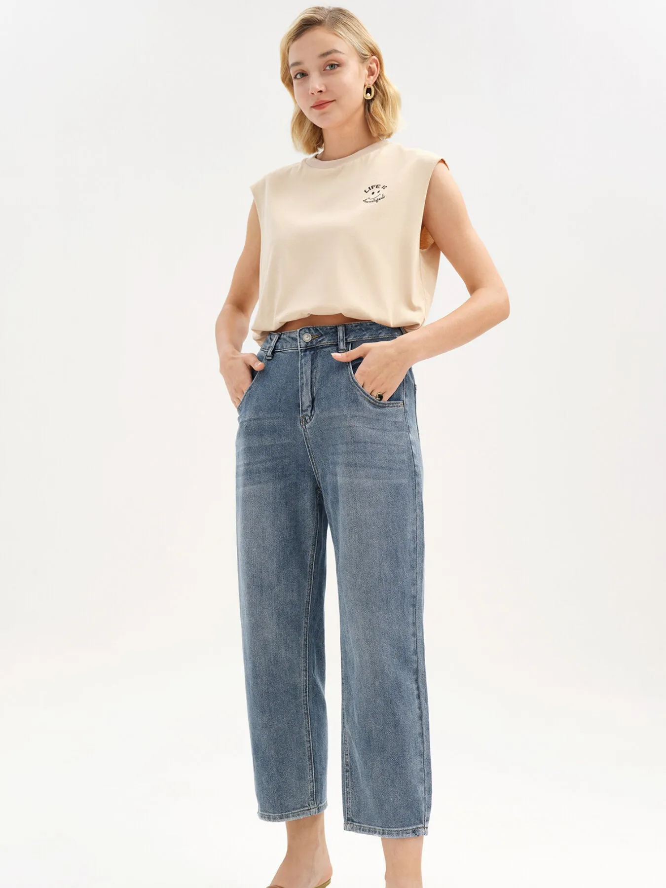 Straight Leg High Waist Pocket Long Jeans