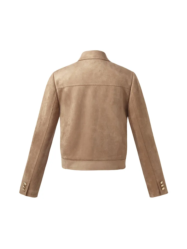 Suede Zip-Up Women Crop Jacket