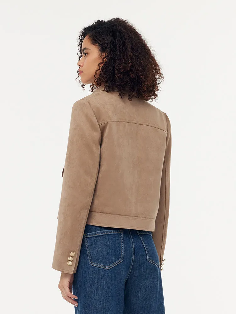 Suede Zip-Up Women Crop Jacket