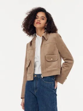 Suede Zip-Up Women Crop Jacket