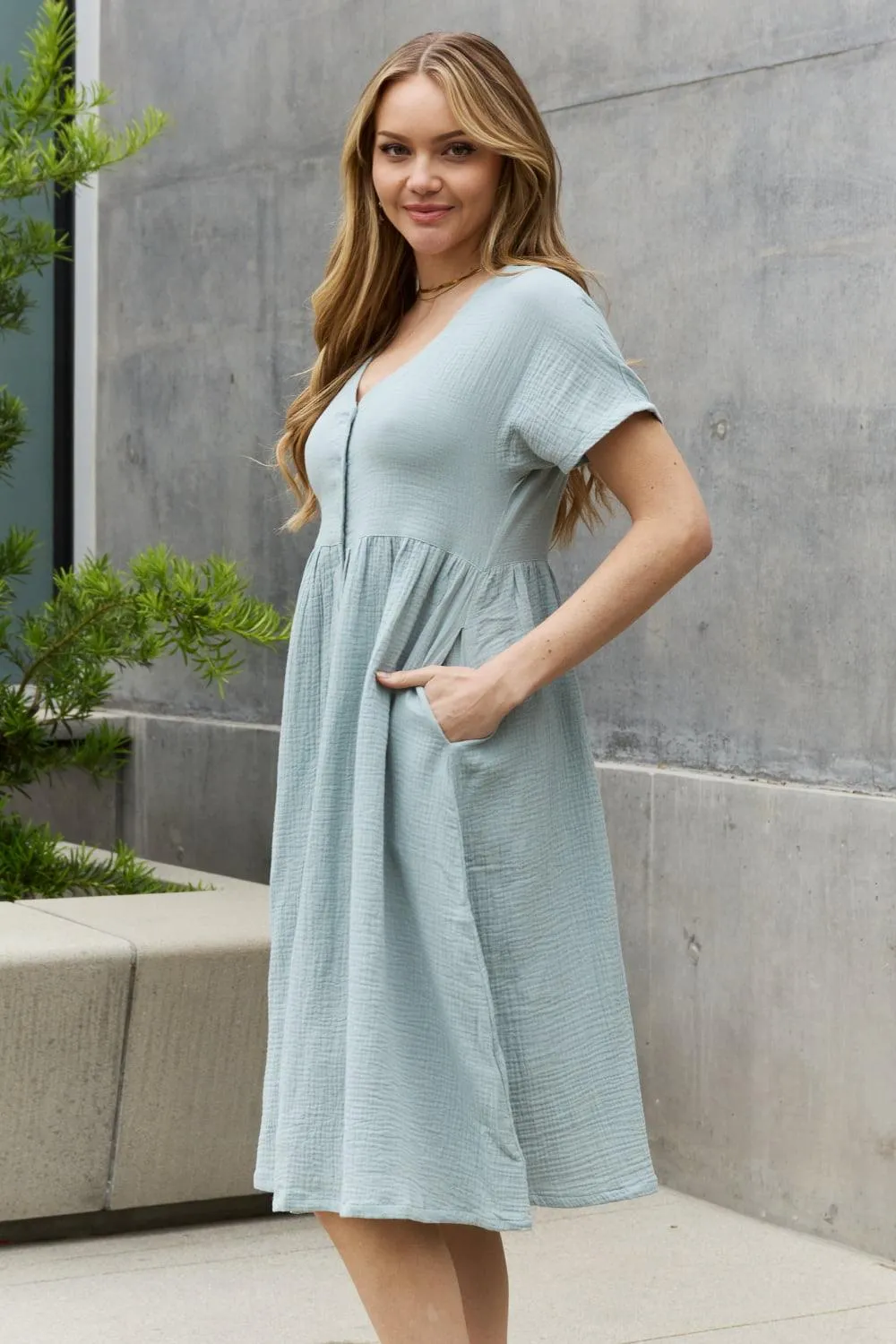 Sweet Lovely By Jen Full Size Button Down Midi Dress