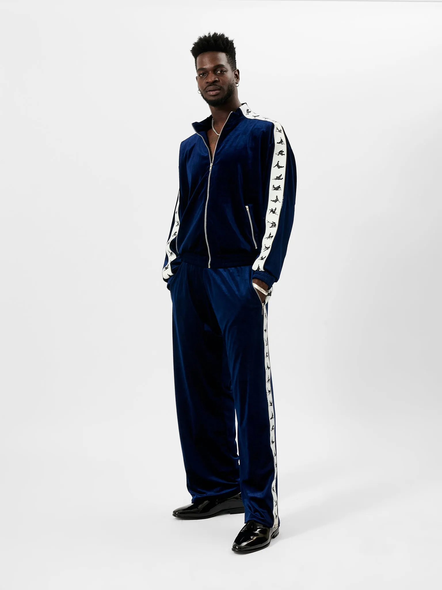 S*x Tape Tracksuit Jacket Velour Blue