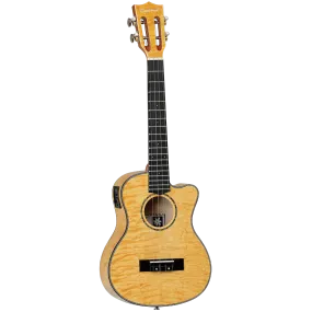 Tanglewood TWT30E Tiare Tenor Tennessee Honey Gloss Quilted Maple Cutaway Ukulele w/Pick Up