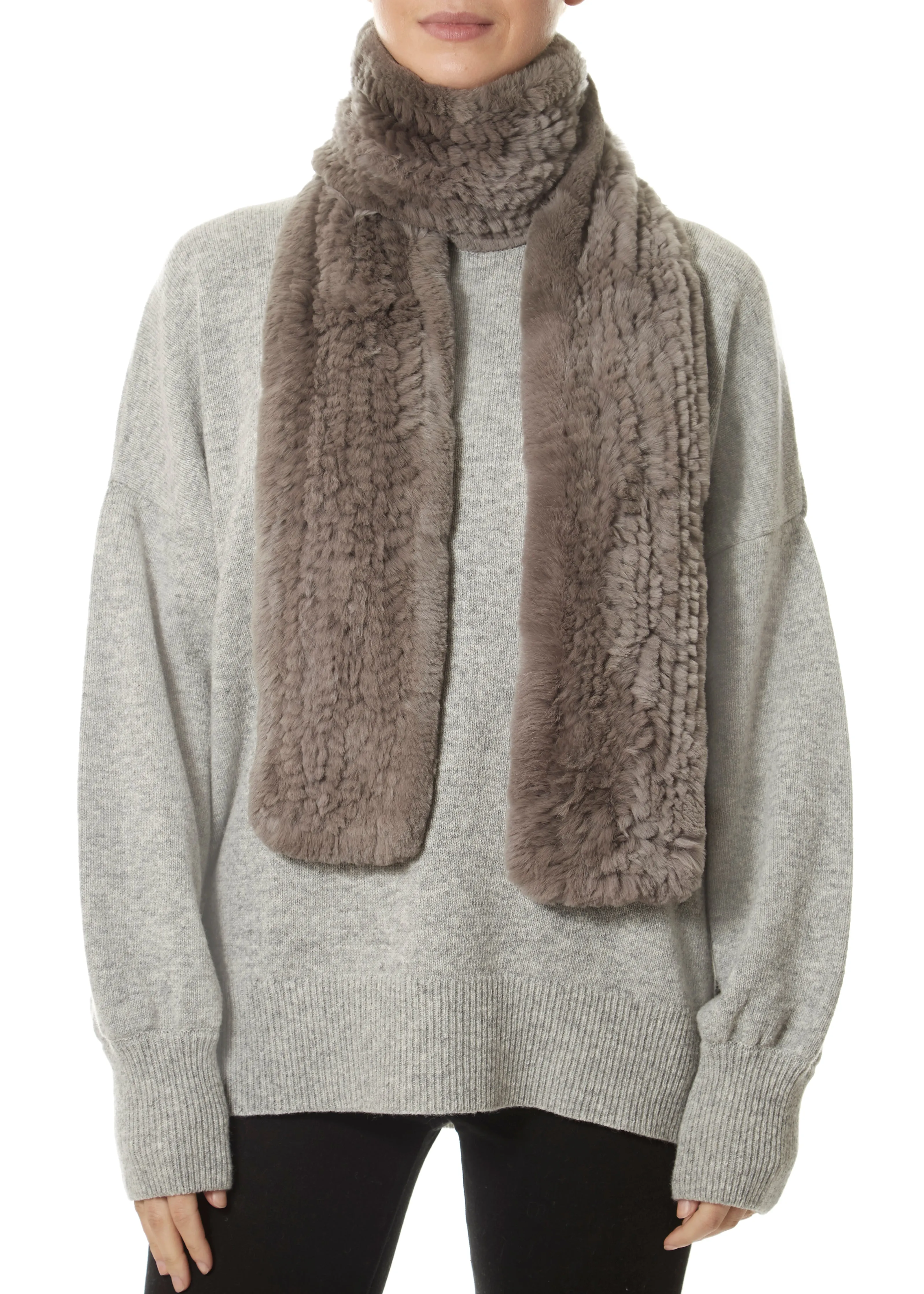 Taupe Grey 'Open' Real Rex Rabbit Fur Scarf