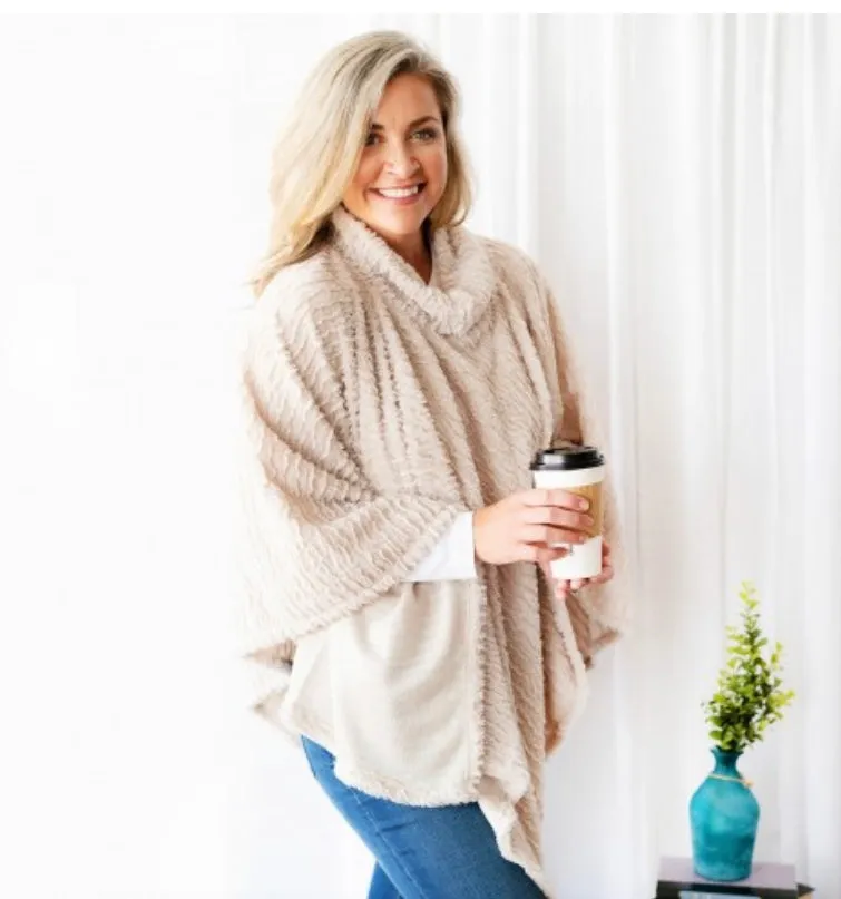 Taupe Kristen Faux Fur Poncho by Viv and Lou