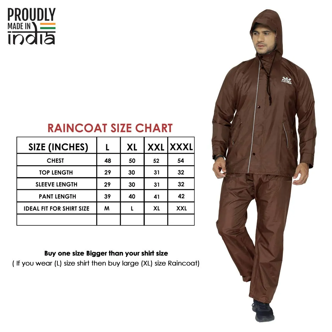 THE CLOWNFISH Men Rain Coat Waterproof Casual Style Raincoat With Pants Polyester Reversible Double Layer Rain Coat For Men Bike Rain Suit/Jacket Suit Inner Mobile Pocket With Storage Bag (Brown Xl)