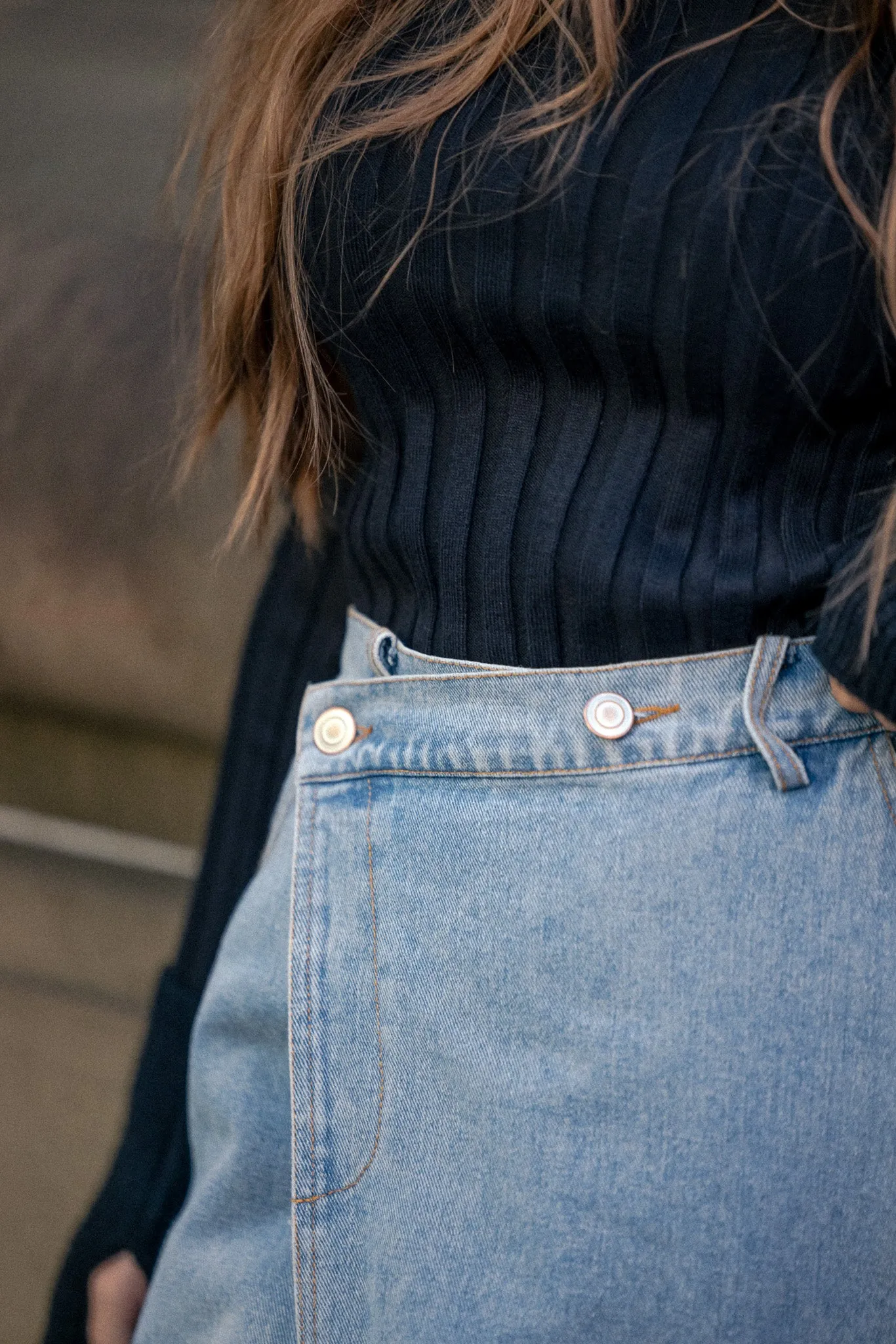 The Crescent Denim Button Wrap Skirt