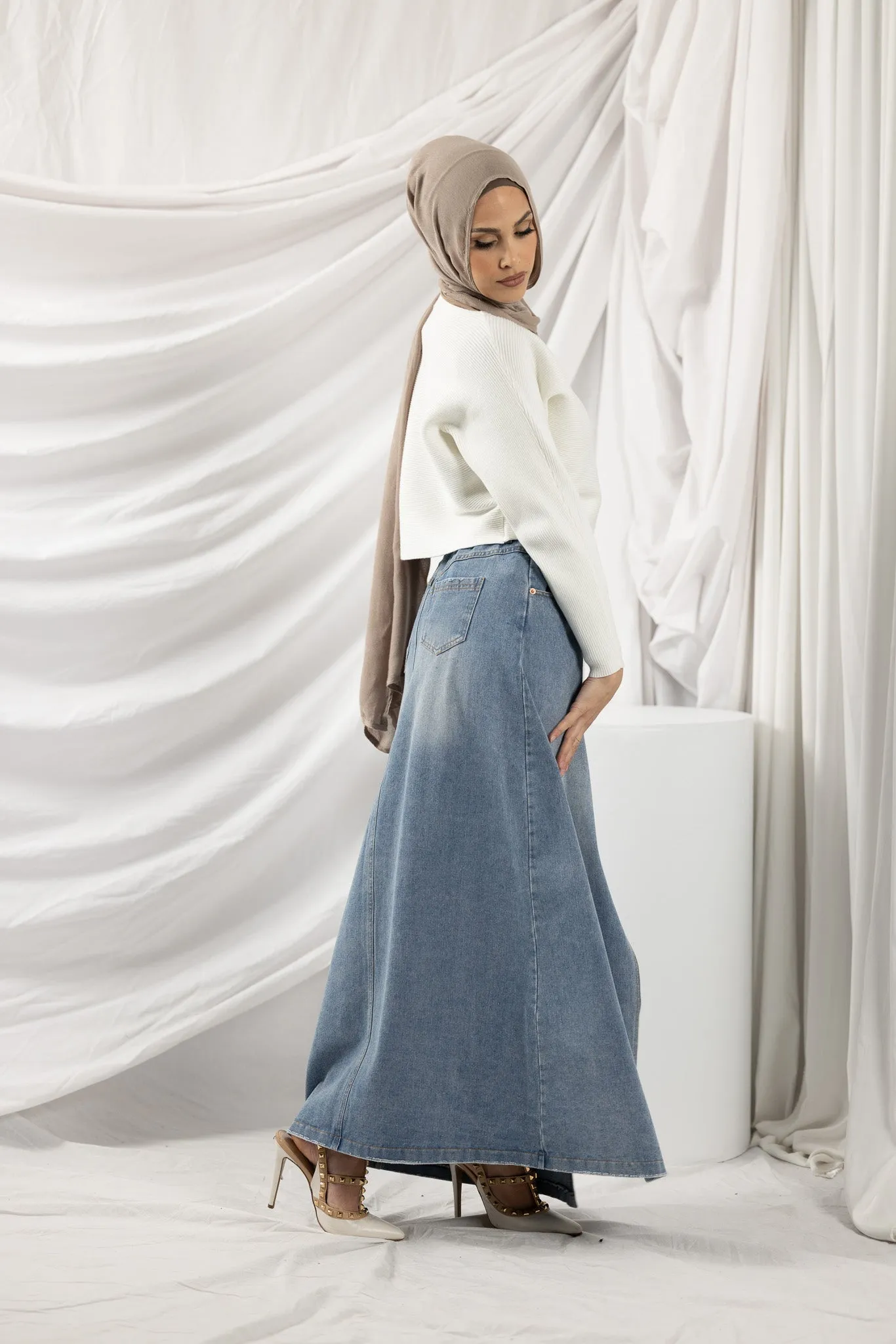 The Crescent Denim Button Wrap Skirt