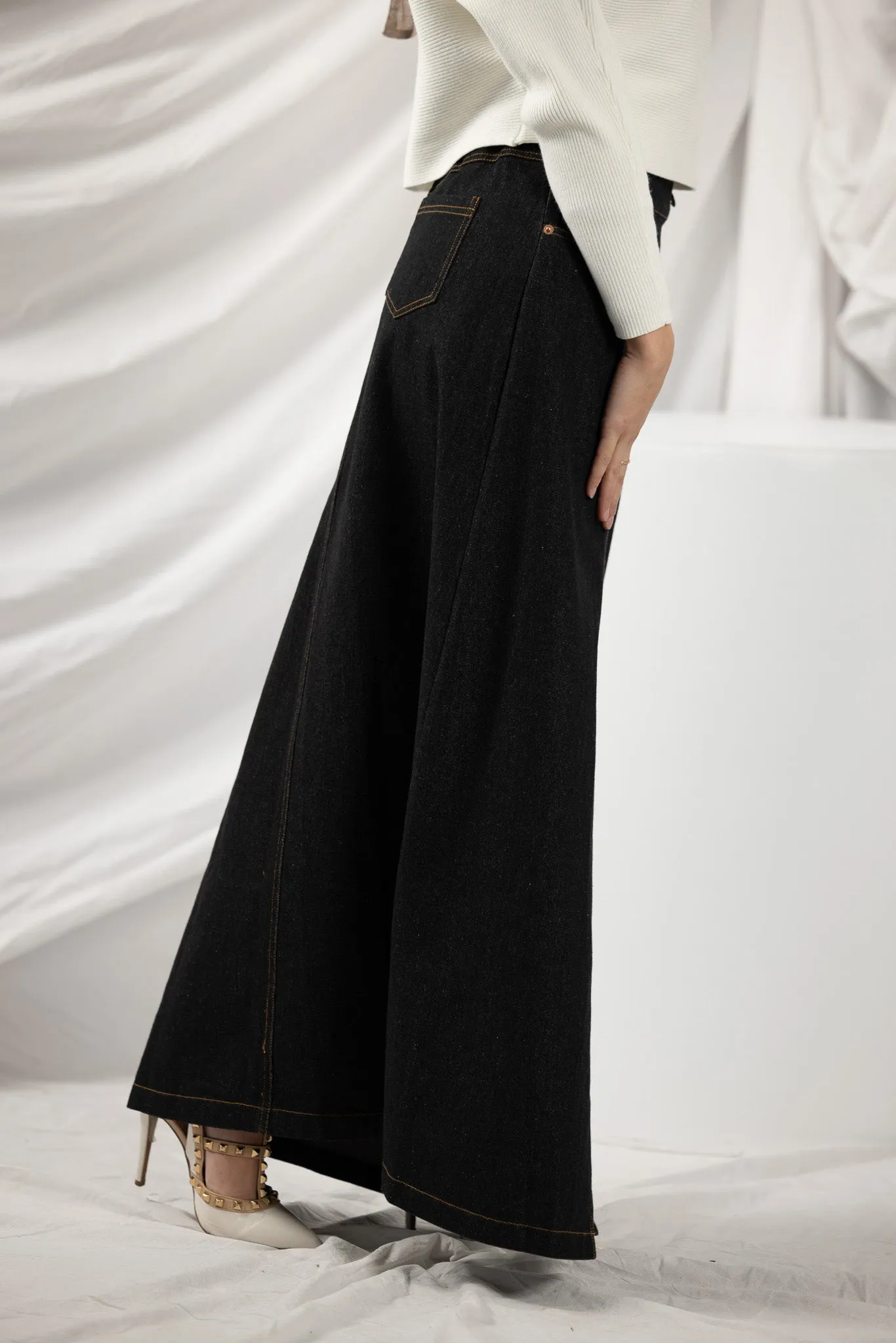 The Crescent Denim Button Wrap Skirt