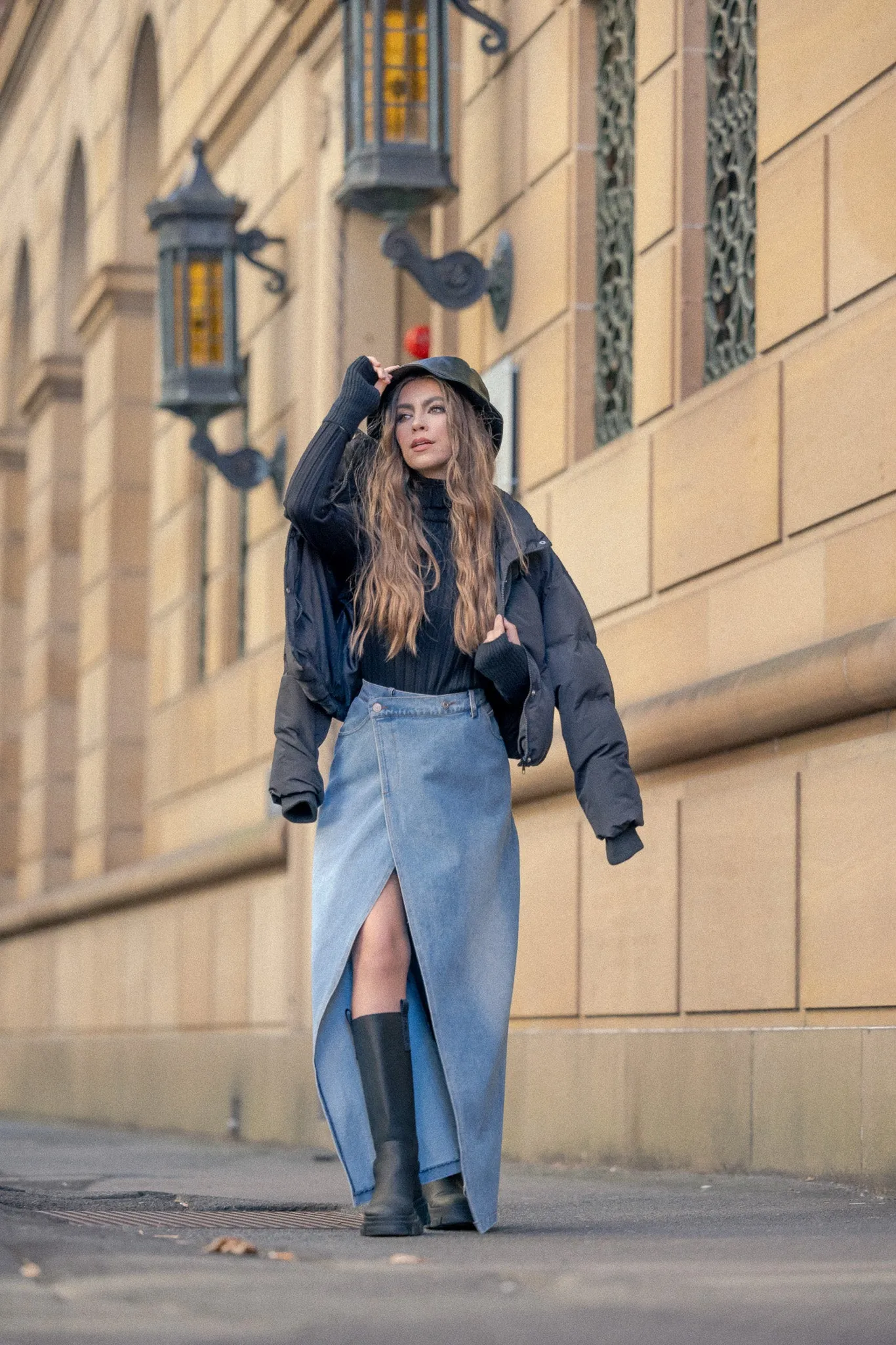 The Crescent Denim Button Wrap Skirt