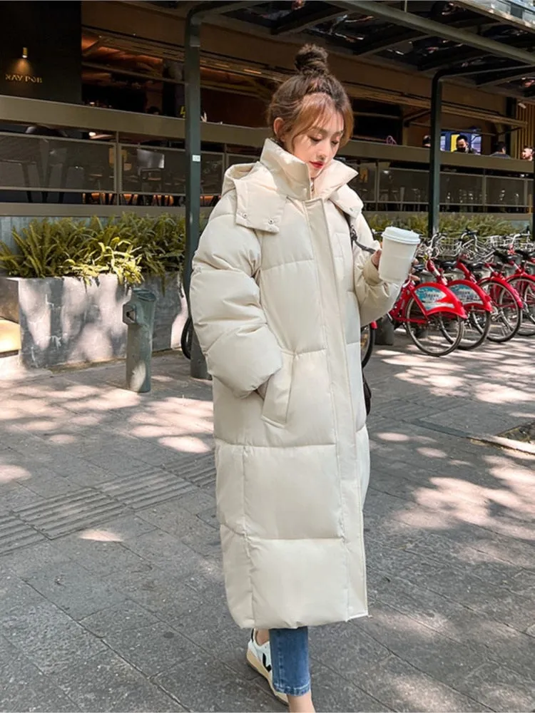 Thick  Parka women Winter long over-the-knee down jacket female loose hooded winter jacket