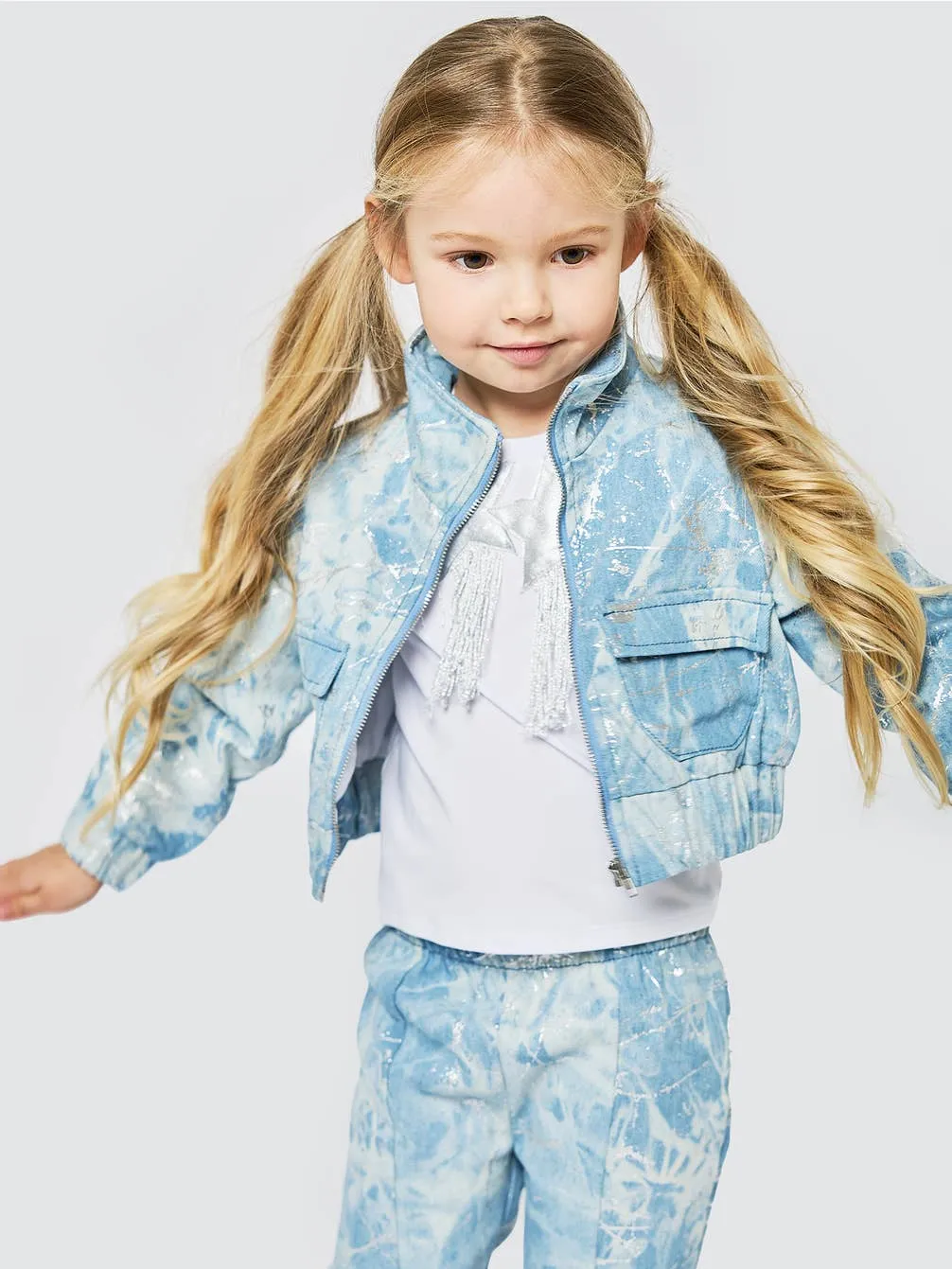 Toddler l Little l Big Girl’s Silver Tie Dye Denim Jean Jacket