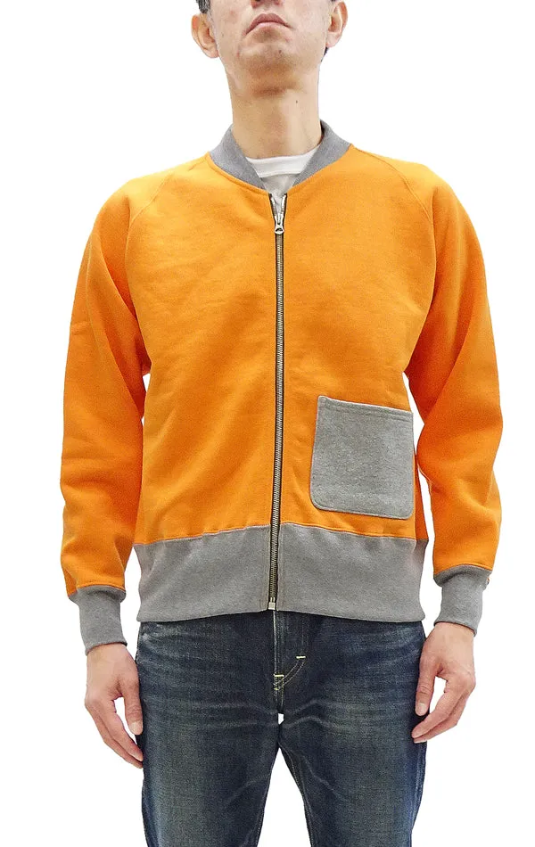 TOYS McCOY Zip-Up Sweatshirt Men's Casual C-2 Style No Hood Full Zip Sweatshirt with Rib Panel TMC2464 070 Orange x Ash-Gray