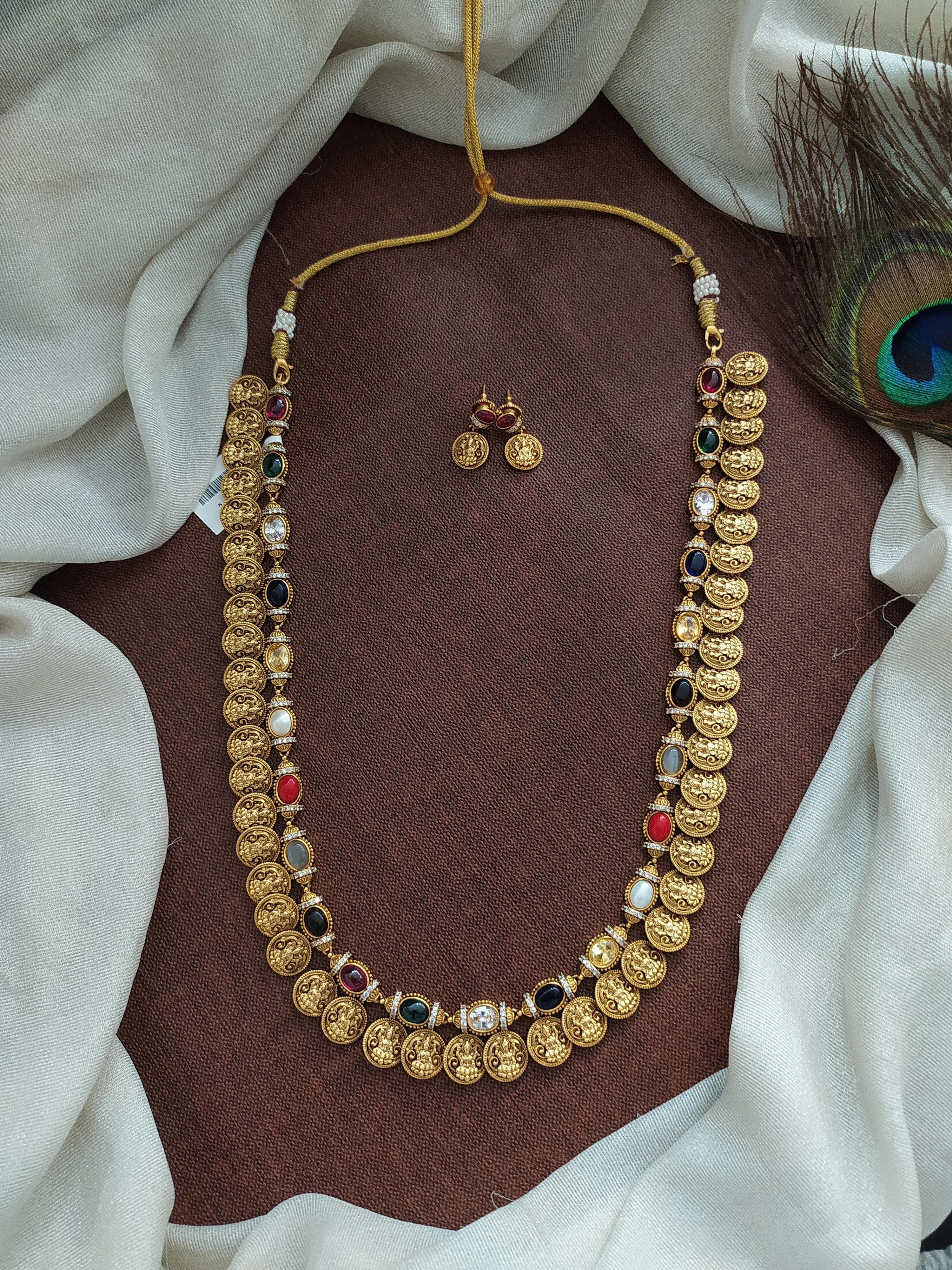 Traditional Kasumalai Design with Navaratna Stones and Matching Stud Earrings