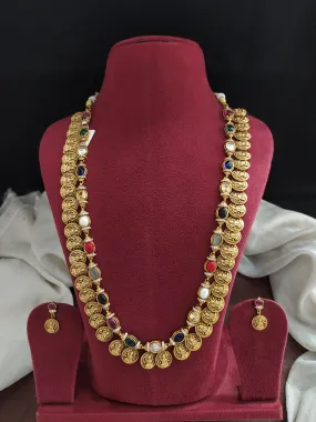 Traditional Kasumalai Design with Navaratna Stones and Matching Stud Earrings