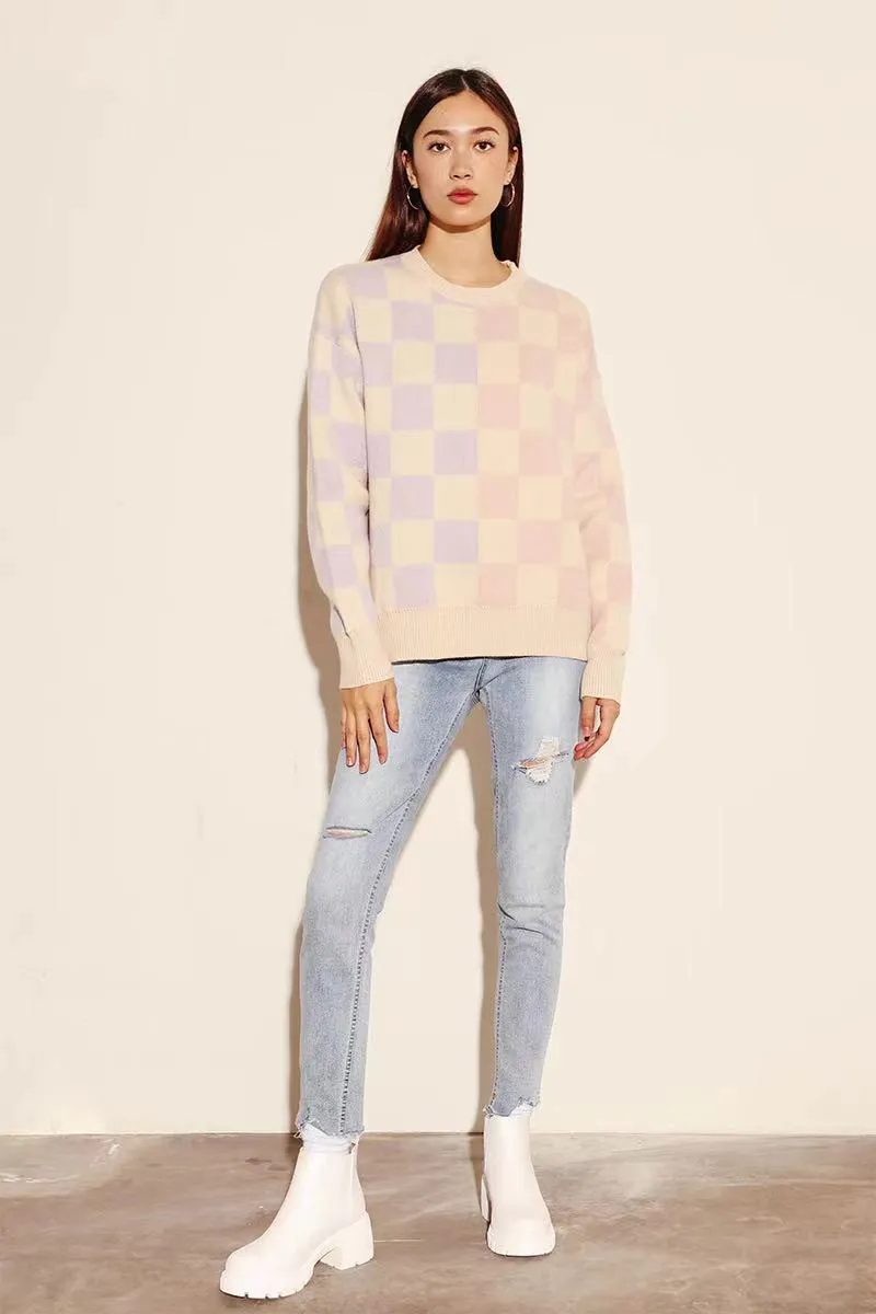 Two tone checker sweater