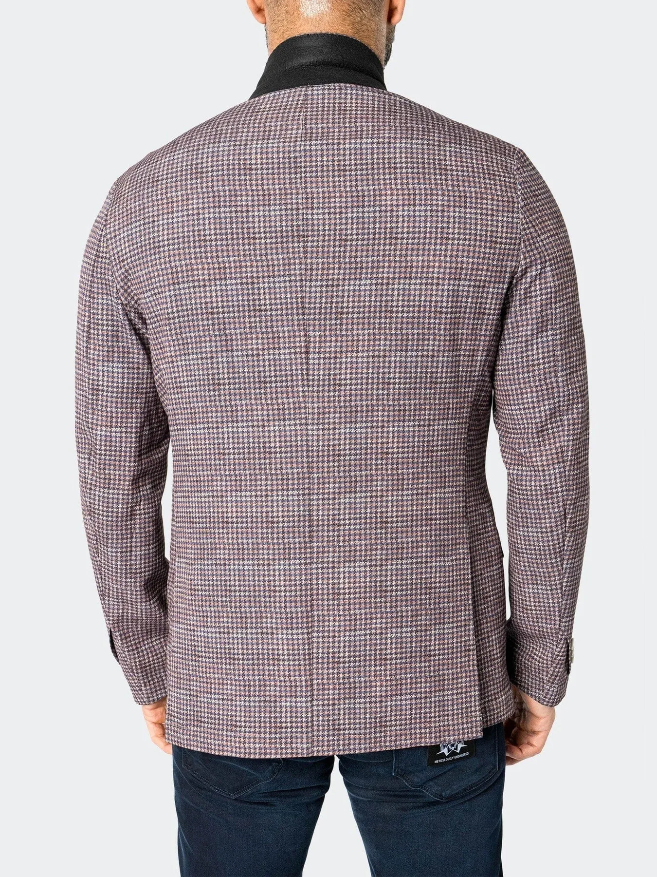 Unconstructed Stretch Blazer - Brown/Blue Houndstooth