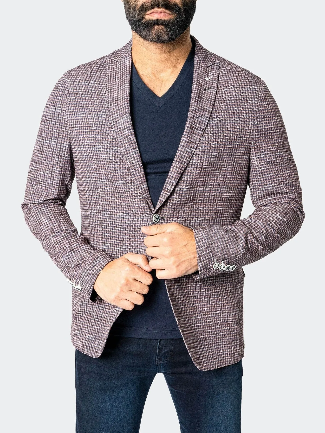 Unconstructed Stretch Blazer - Brown/Blue Houndstooth