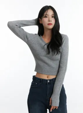 V-Neck Knit Crop Sweater ON330