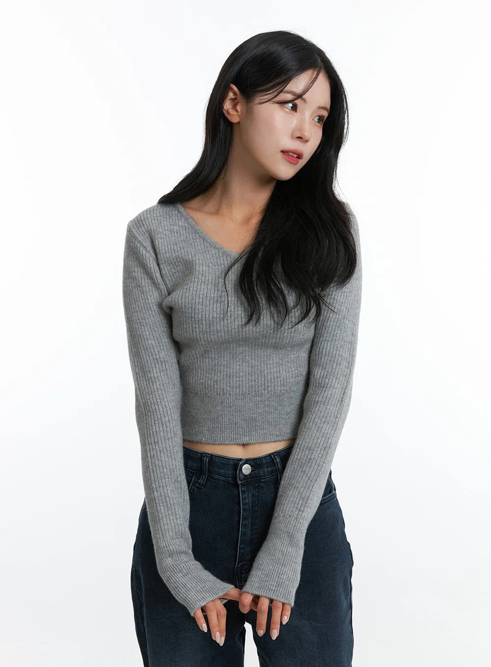 V-Neck Knit Crop Sweater ON330