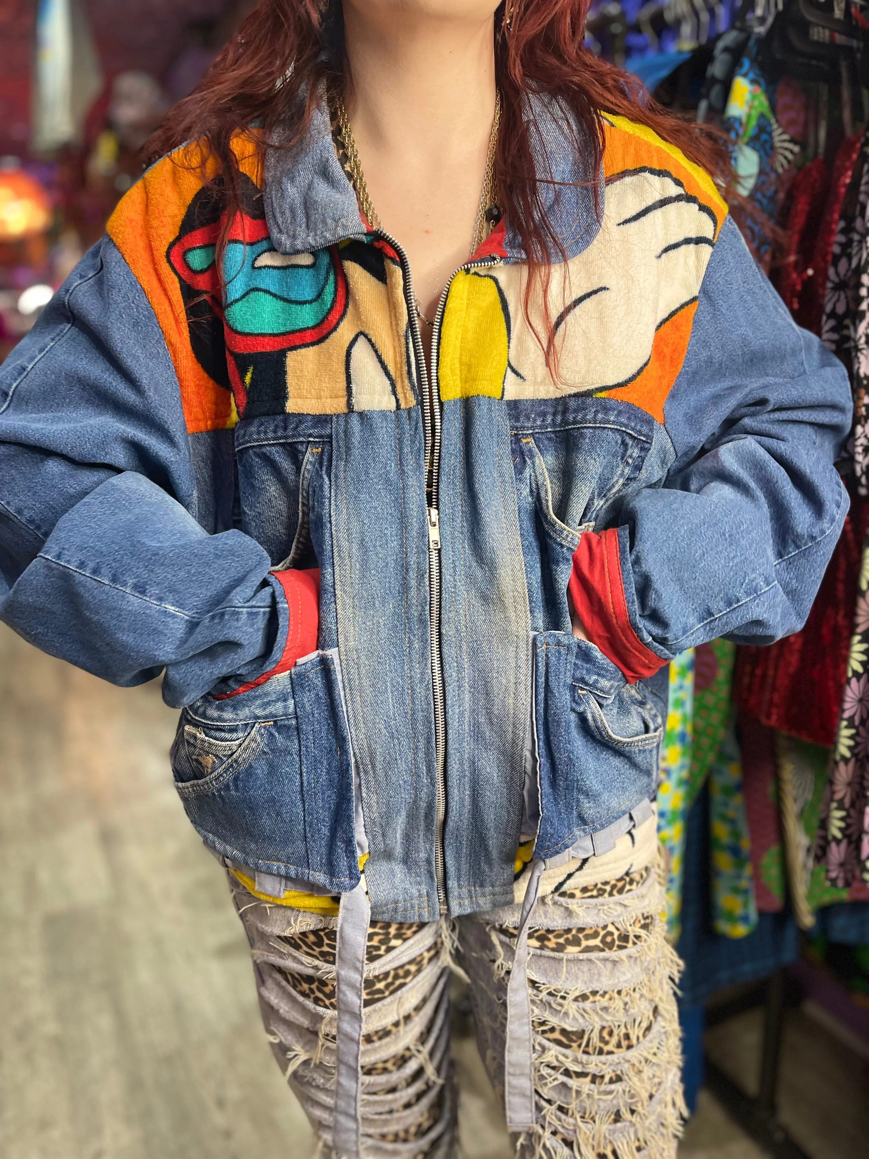 Vintage 80s Donald And Goofy Patchwork Denim Jacket