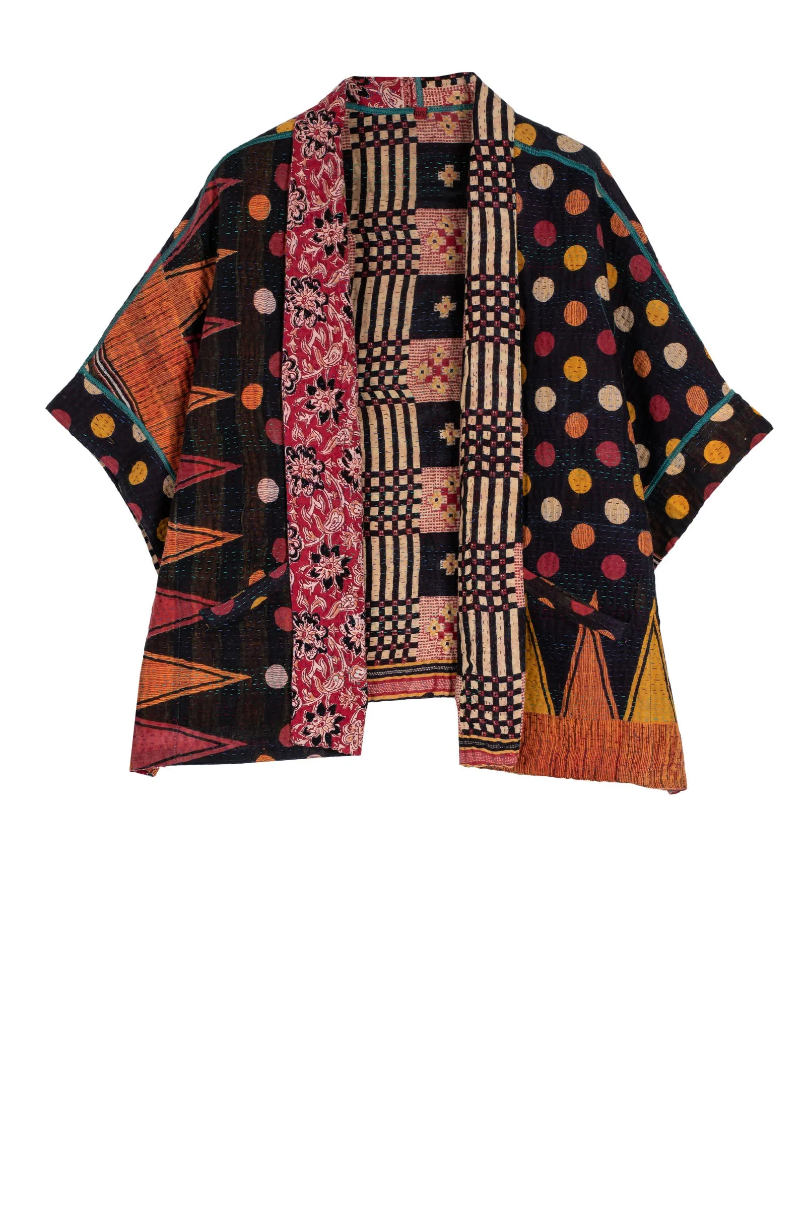 VINTAGE COTTON KANTHA MINI PONCHO - cv4060-0039a -