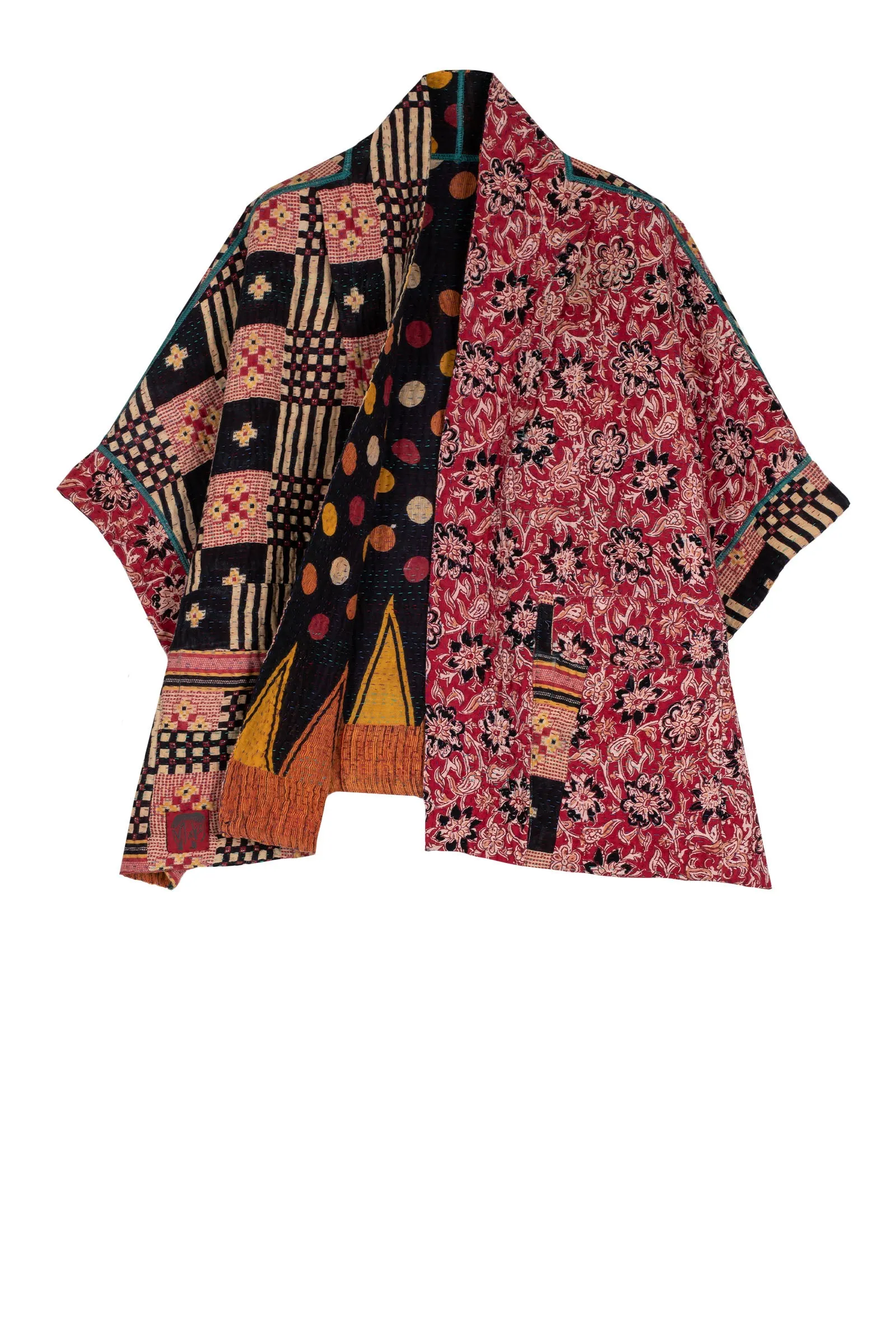 VINTAGE COTTON KANTHA MINI PONCHO - cv4060-0039a -