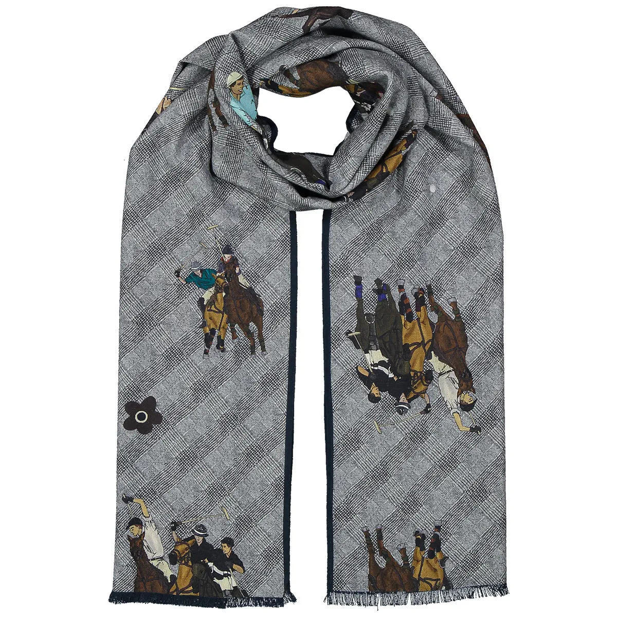 Vintage grey scarf with polo players super soft - ALMA