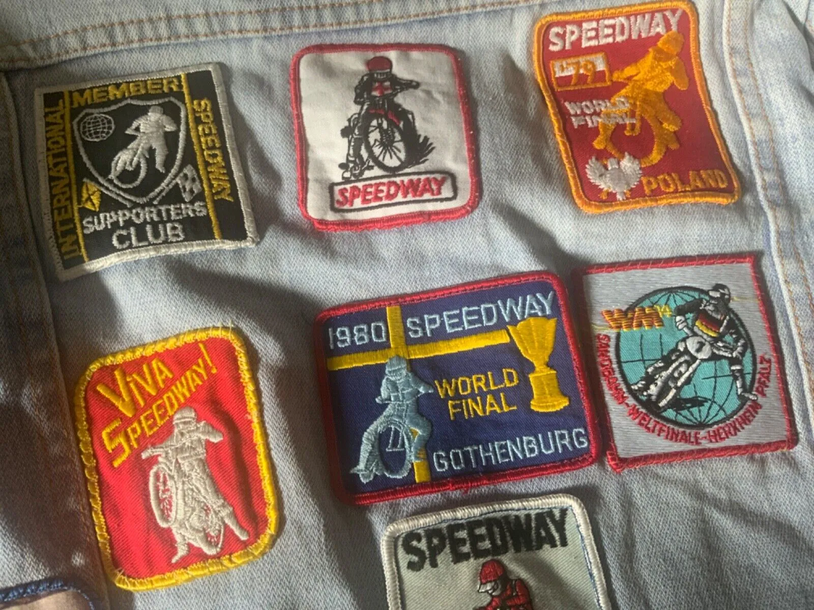 VTG DENIM JACKET 70s 80s SPEEDWAY RACING PATCHES X 28 JAP BIKE GRASSTRACK XS 34