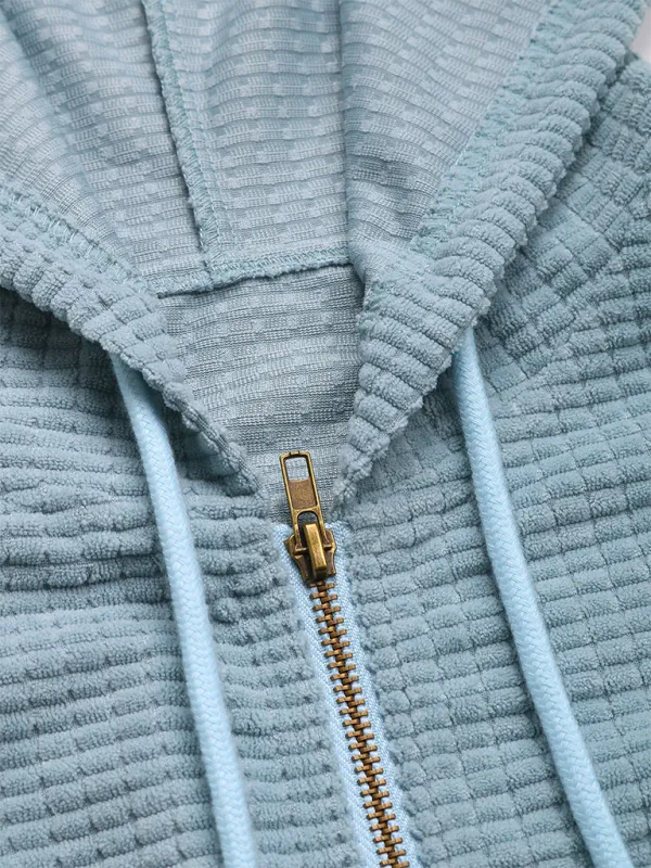 Waffle Blue Cropped Hooded Jacket for Women