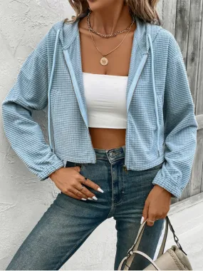 Waffle Blue Cropped Hooded Jacket for Women