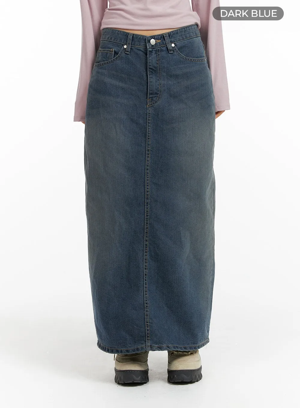 Washed Denim Maxi Skirt CF419