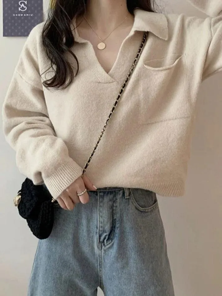 Wenkouban-Spring Casual Outfits Y2K Outfits Pocket Crop Knit Sweater