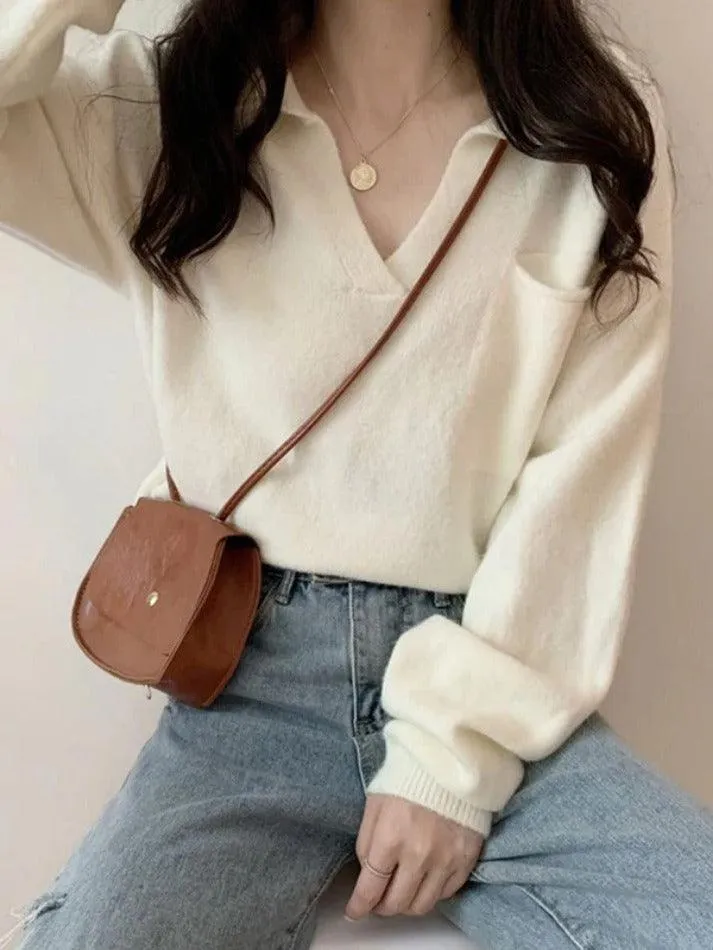 Wenkouban-Spring Casual Outfits Y2K Outfits Pocket Crop Knit Sweater