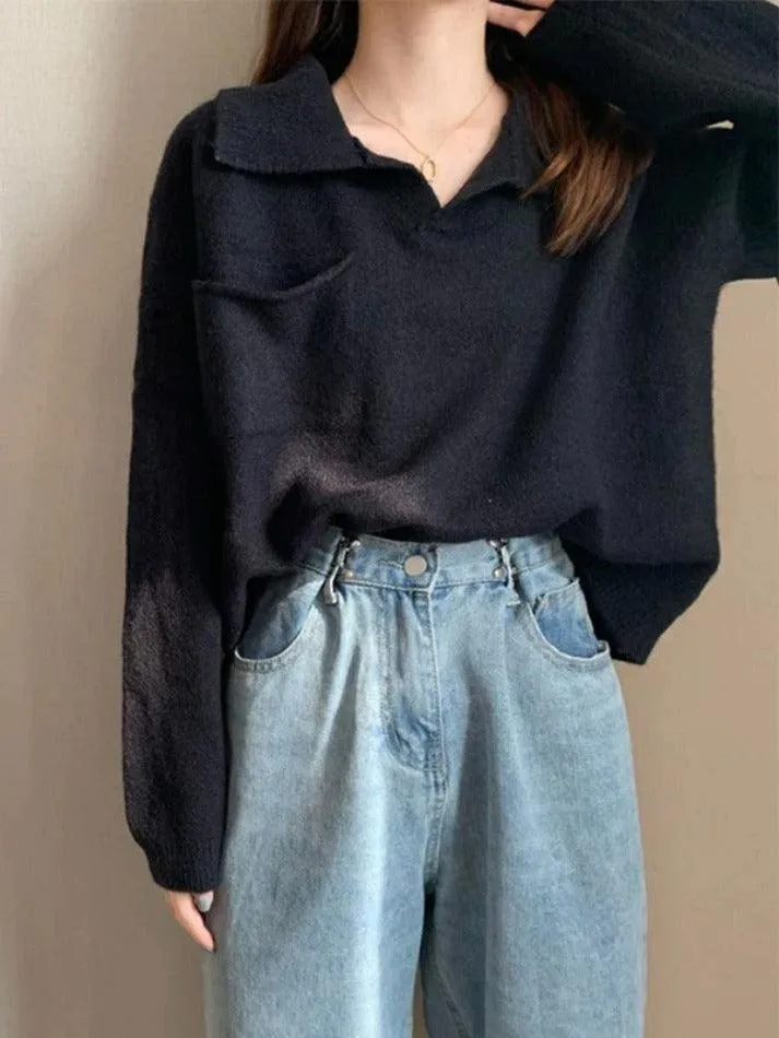 Wenkouban-Spring Casual Outfits Y2K Outfits Pocket Crop Knit Sweater