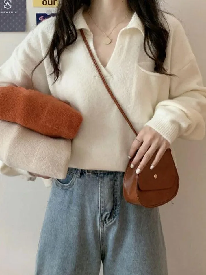 Wenkouban-Spring Casual Outfits Y2K Outfits Pocket Crop Knit Sweater