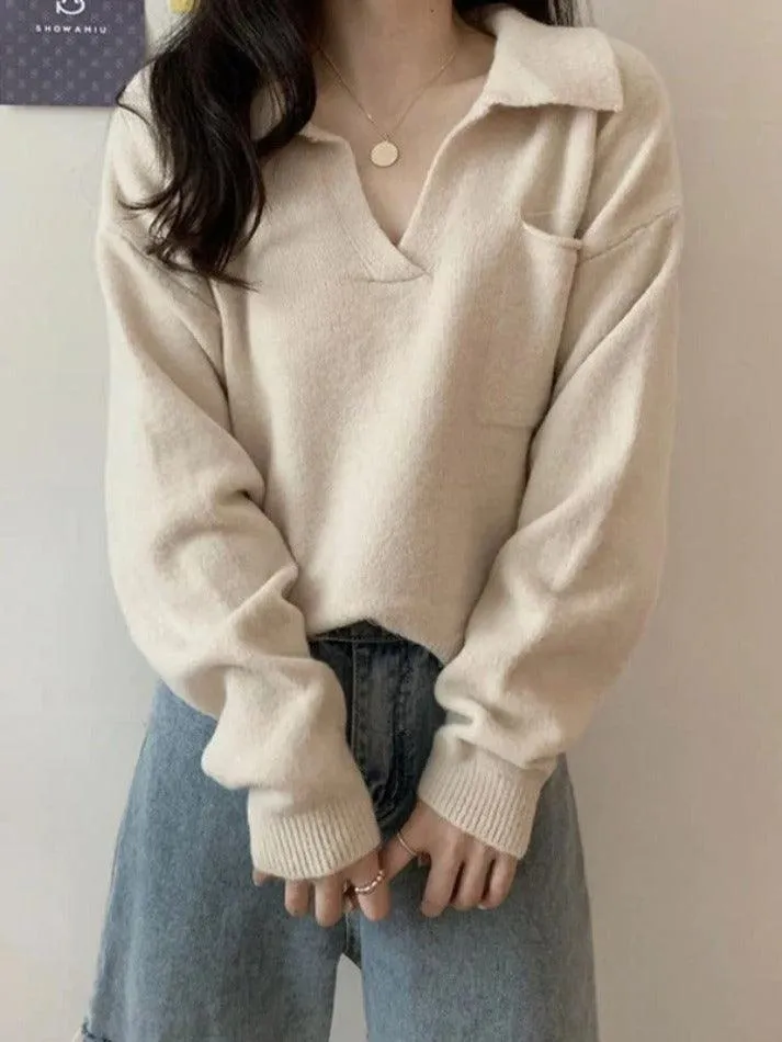 Wenkouban-Spring Casual Outfits Y2K Outfits Pocket Crop Knit Sweater