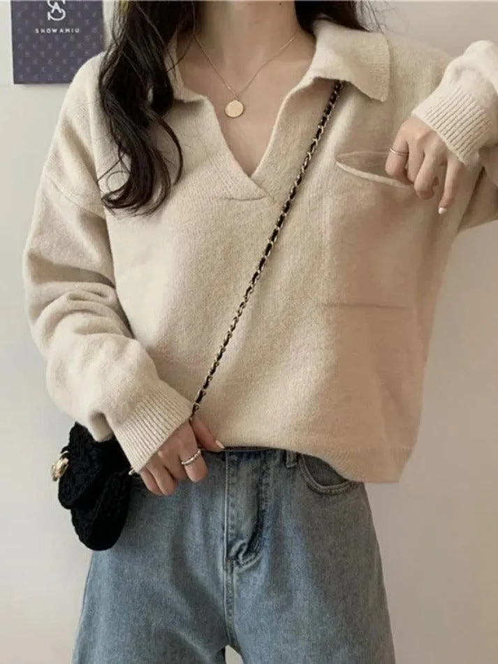 Wenkouban-Spring Casual Outfits Y2K Outfits Pocket Crop Knit Sweater