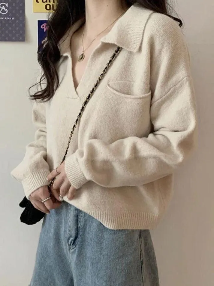 Wenkouban-Spring Casual Outfits Y2K Outfits Pocket Crop Knit Sweater