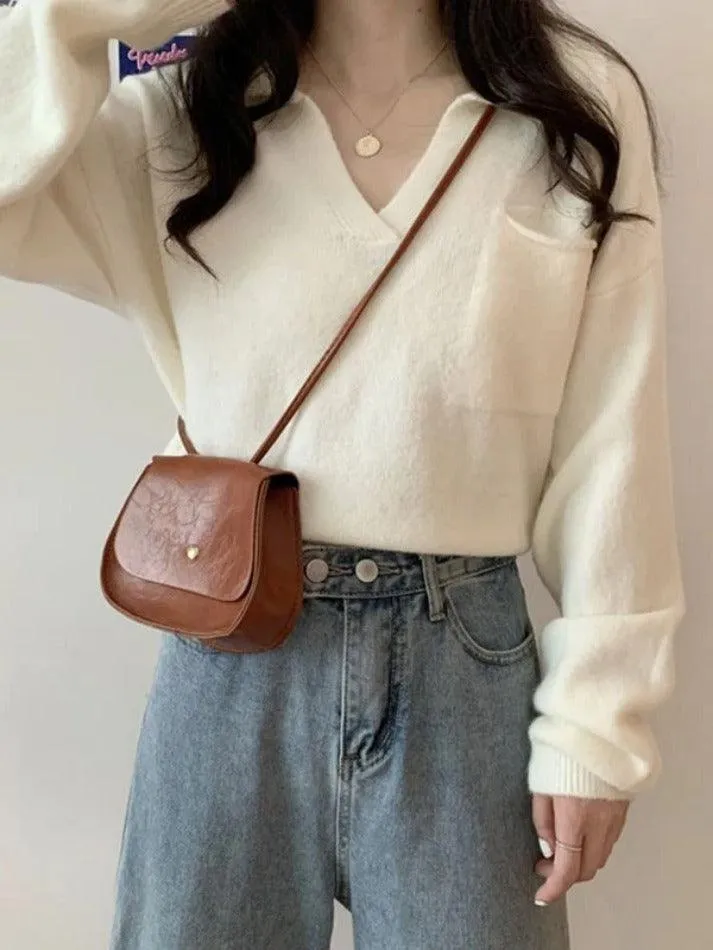 Wenkouban-Spring Casual Outfits Y2K Outfits Pocket Crop Knit Sweater