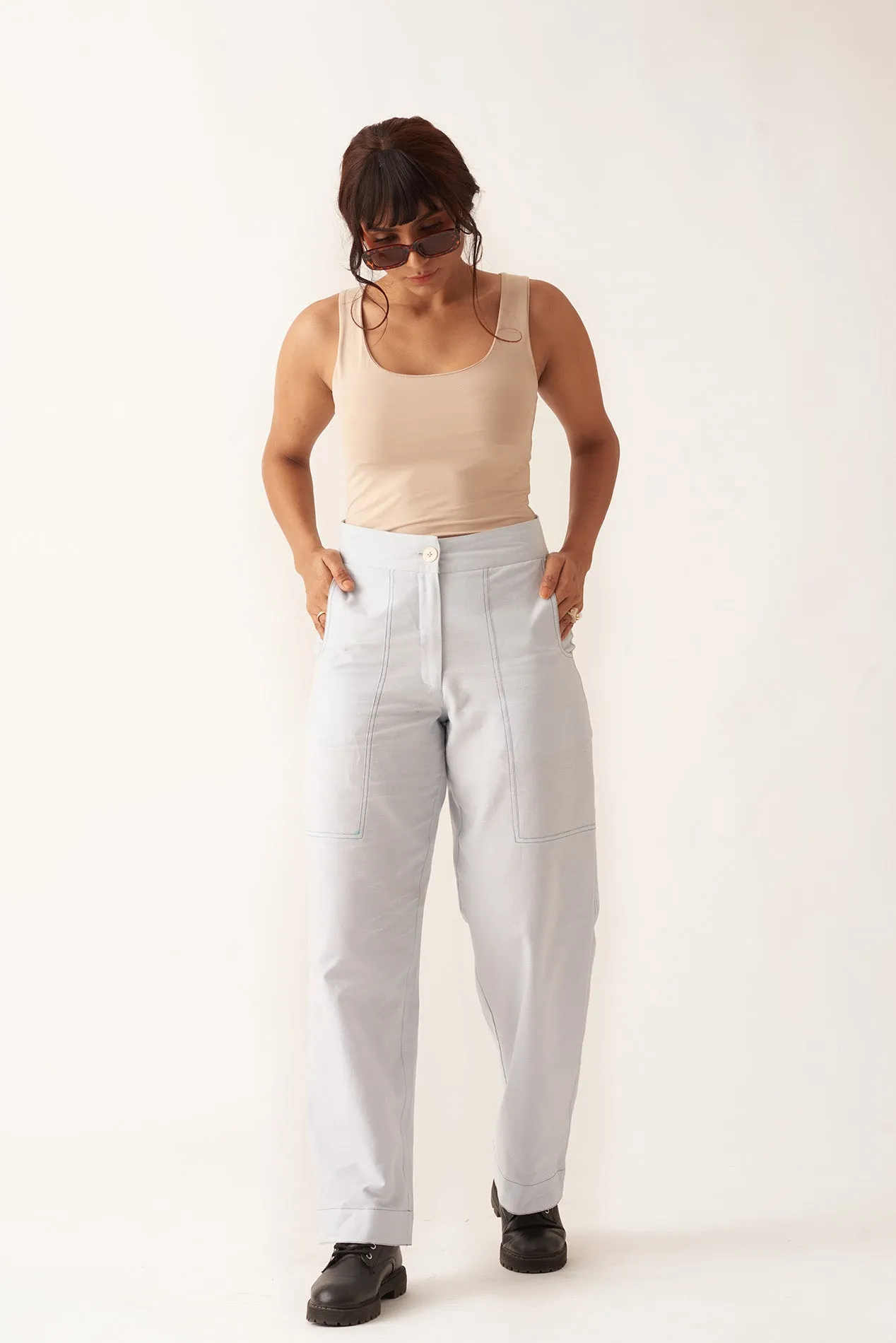 White Cotton Straight Fit Women's Trouser